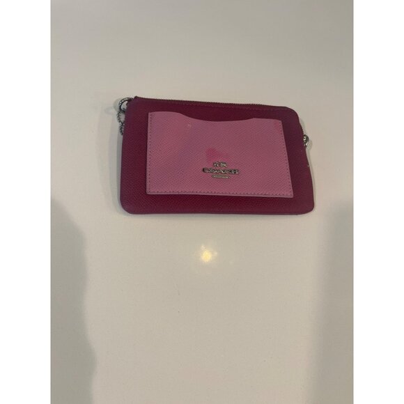 Coach Leather Zip Card Holder In Berry & Pink - Picture 1 of 7